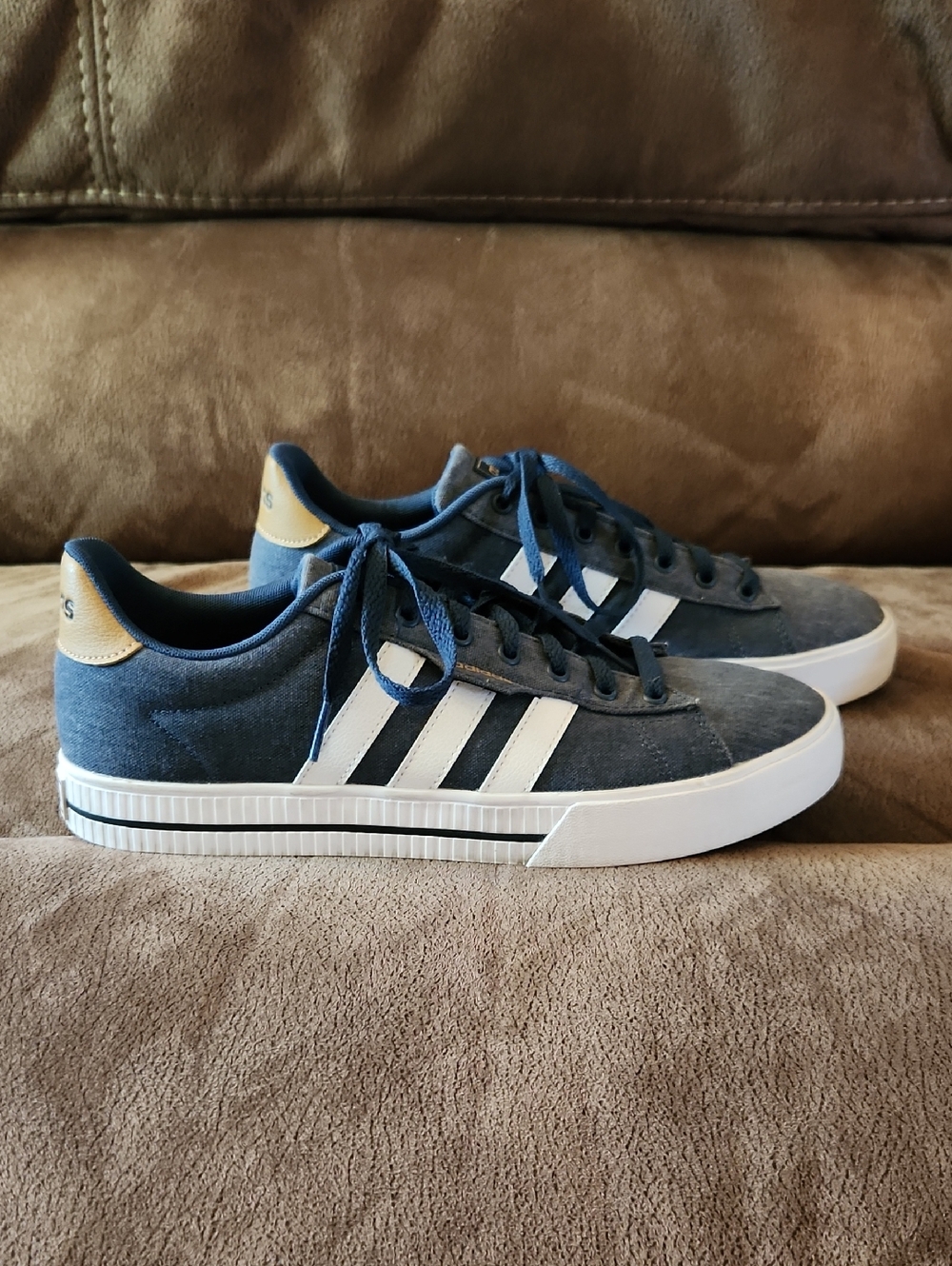 adidas Navy Canvas Low-Top Sneakers with White Stripes